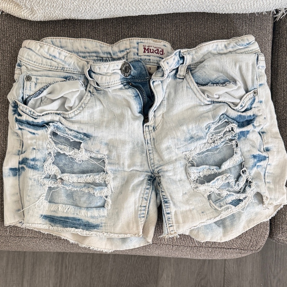 Mudd Distressed Jean Shorts - Light Blue